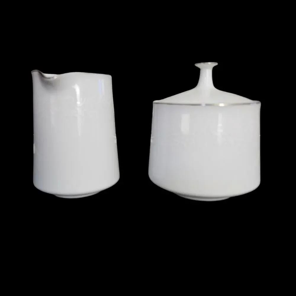 Noritake Reina 6450Q Creamer & Covered Sugar Bowl Set White China Japan